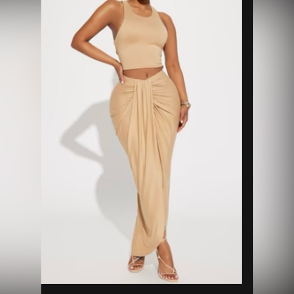 Elegant Tan Maxi Skirt and Top Set
